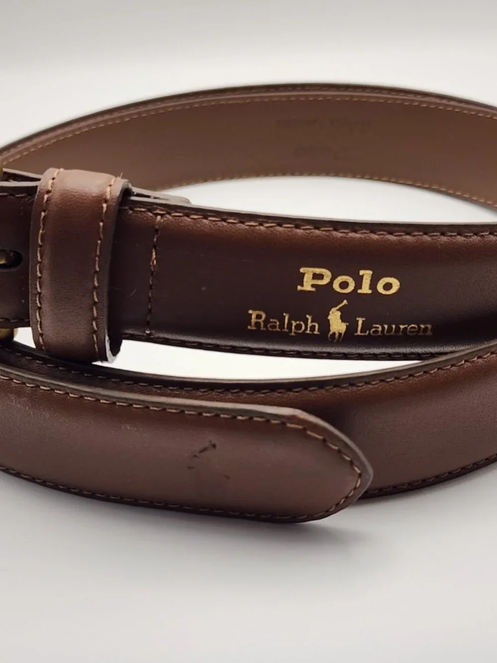 Polo Ralph Lauren Mens Brown Leather Belt Solid Brass Buckle Classic Size 40
